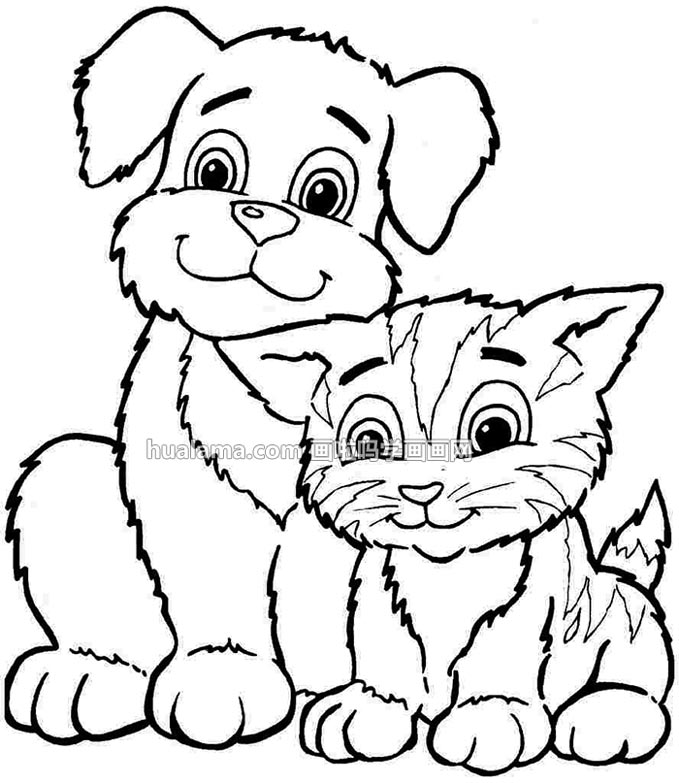 小猫和小狗在一起的简笔画图片 看完记得拿起画笔进行