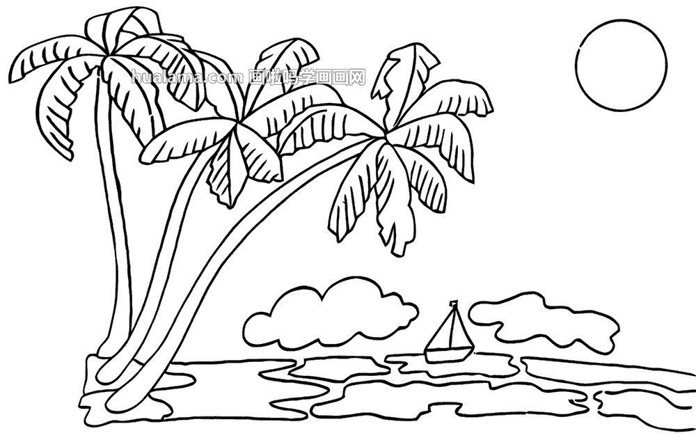 椰子树海边简笔画图片